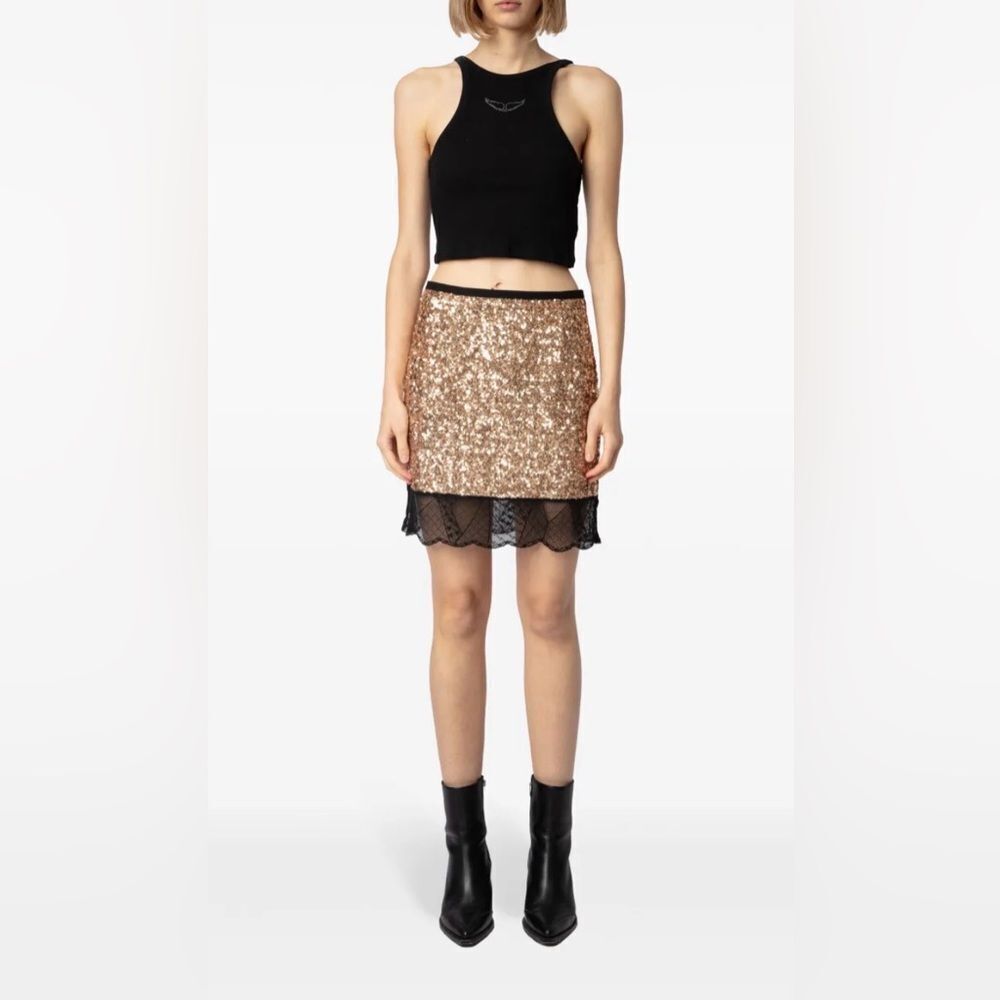 Zadig and Voltaire Sequin Lace Trim mini Skirt - Gold and Black 42